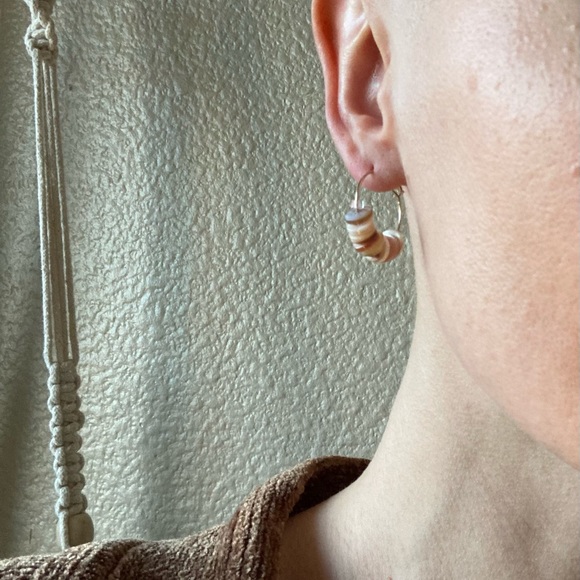 Bohemian Handmade White Sea Shell Hoop Earrings - Picture 3 of 10